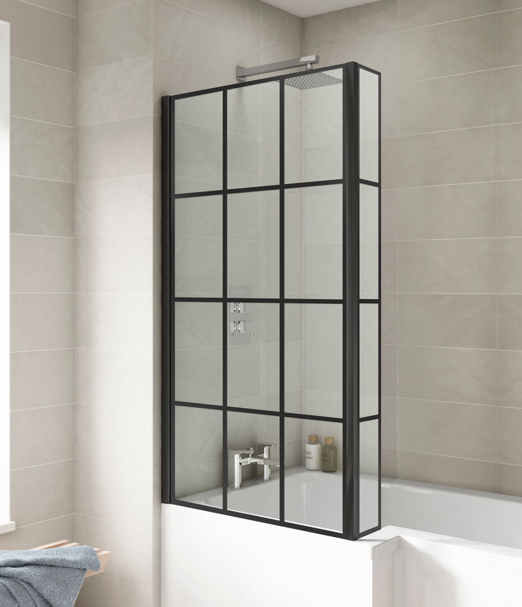 Nuie 795mm Framed Matt Black Bath Screen