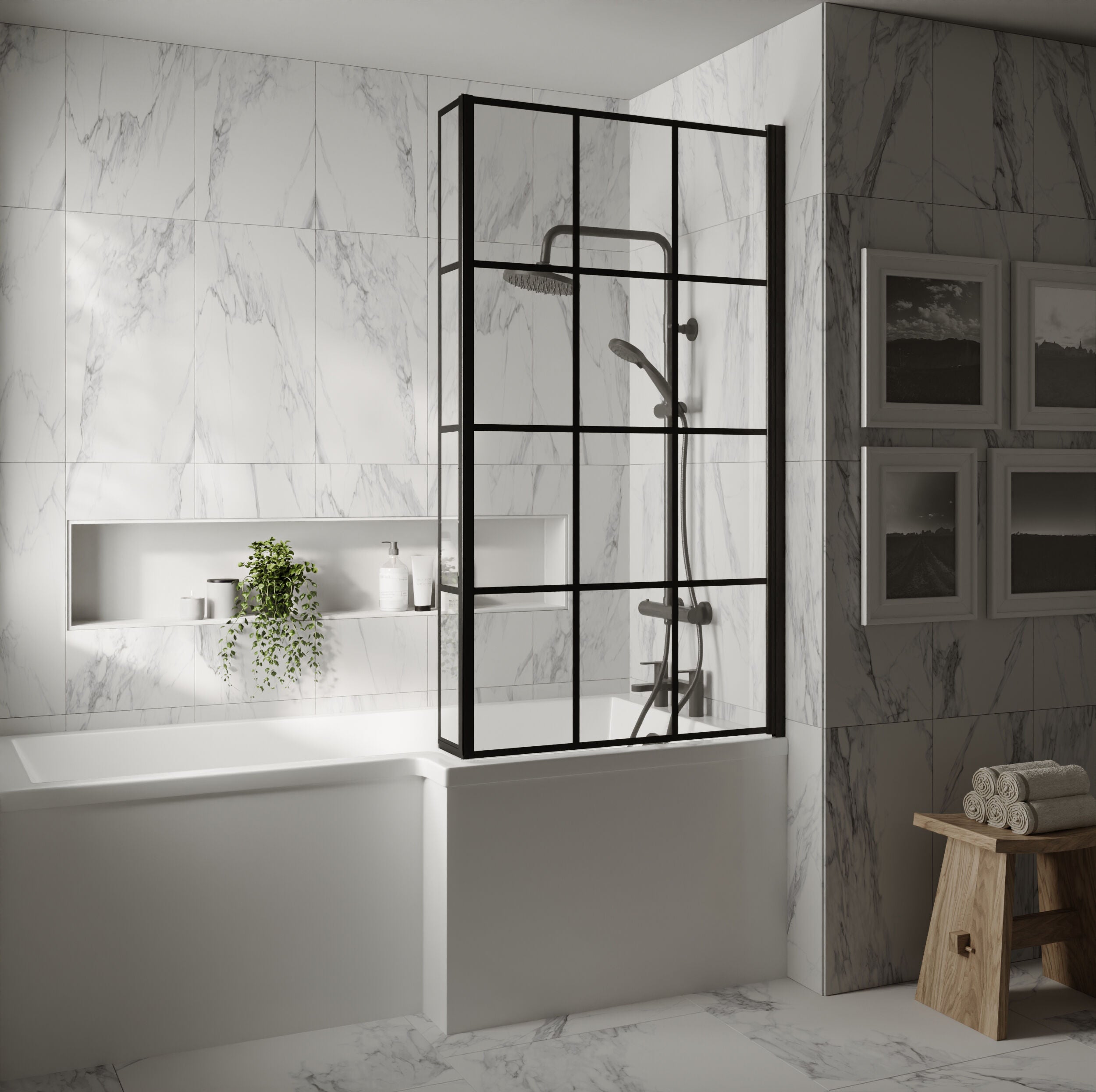 Nuie 795mm Framed Matt Black Bath Screen