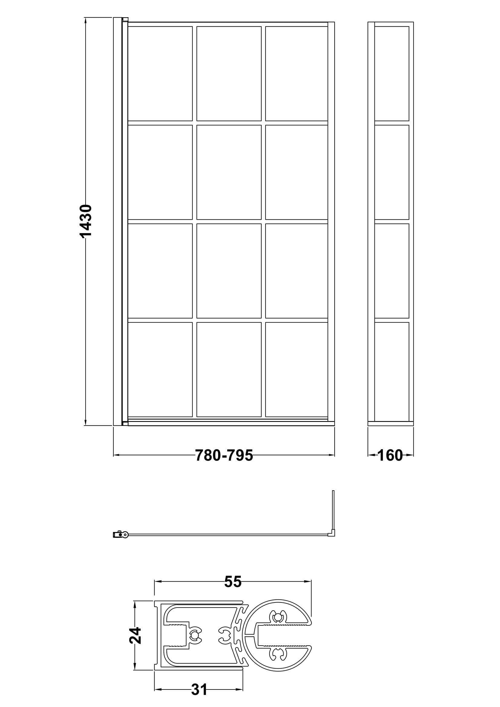 Nuie 795mm Framed Matt Black Bath Screen