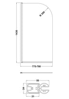 Nuie Pacific 790mm Semi-Frameless Brushed Brass Bath Screen