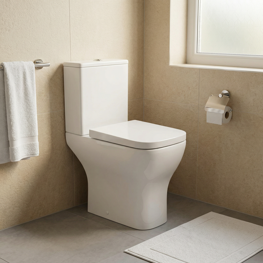 Ava Comfort Height Rimless Toilet Pan, Cistern & Seat