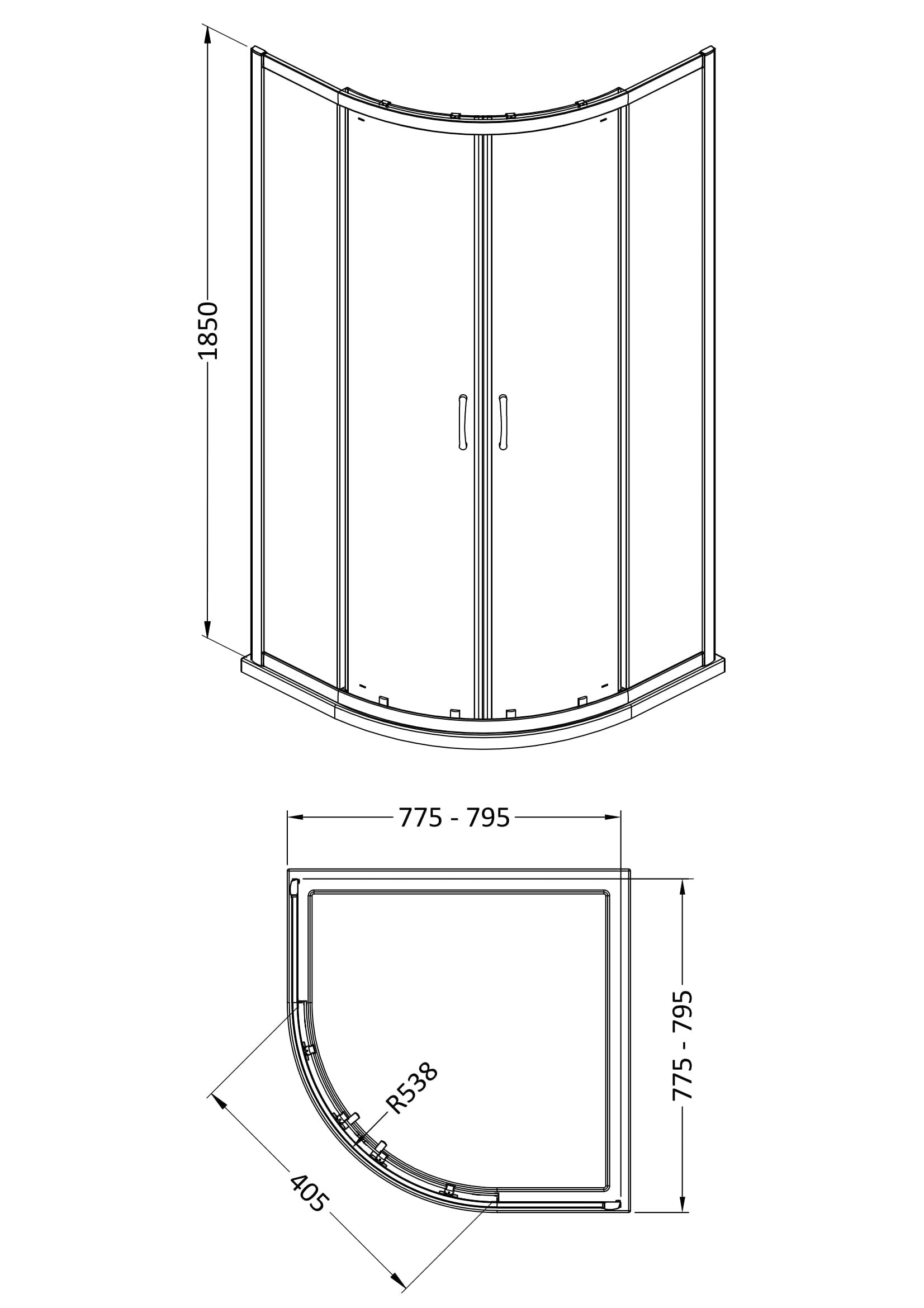 Nuie Ella 780mm Framed Chrome Quadrant Shower Enclosure