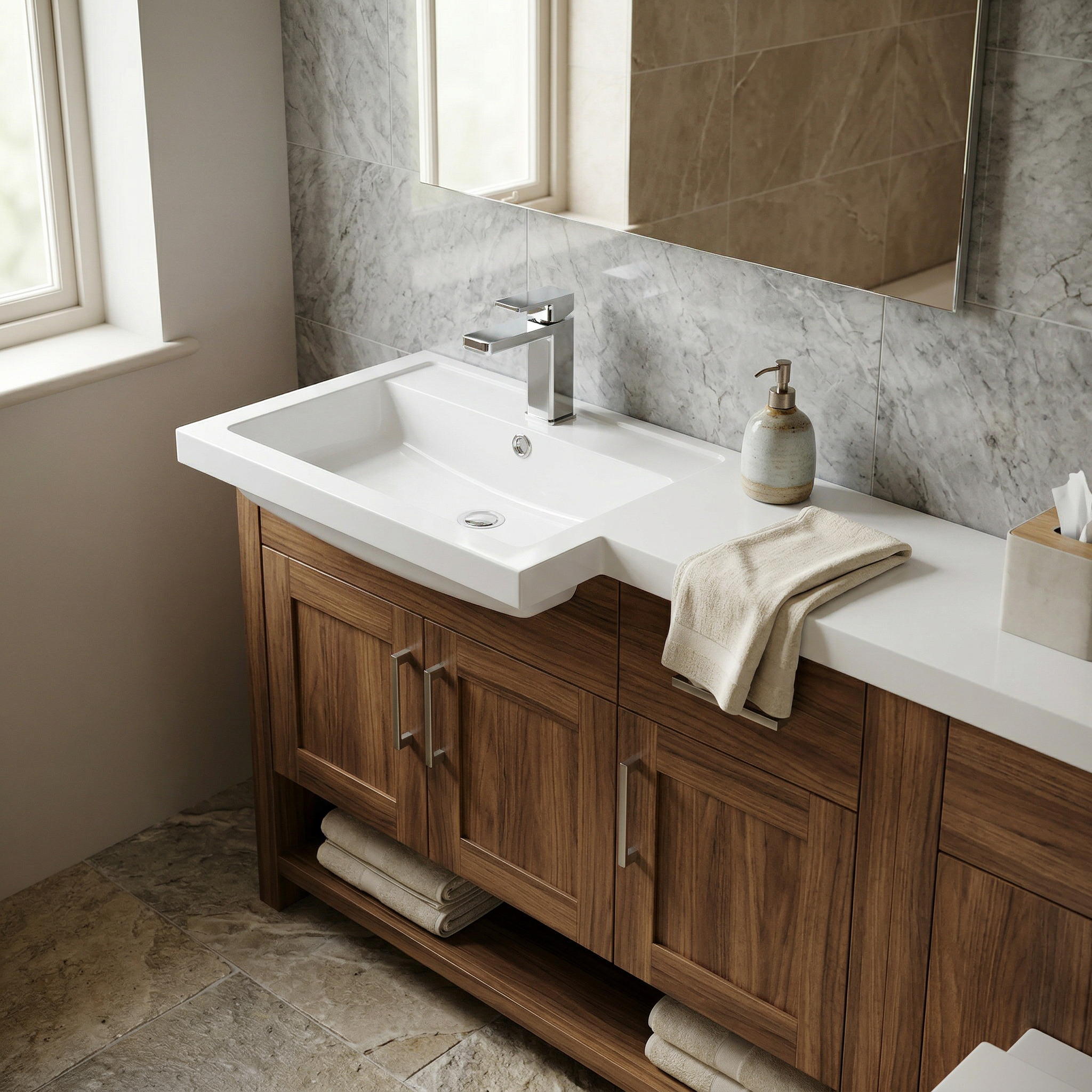 1100x390 L Shaped Polymarble Basin - Left Hand