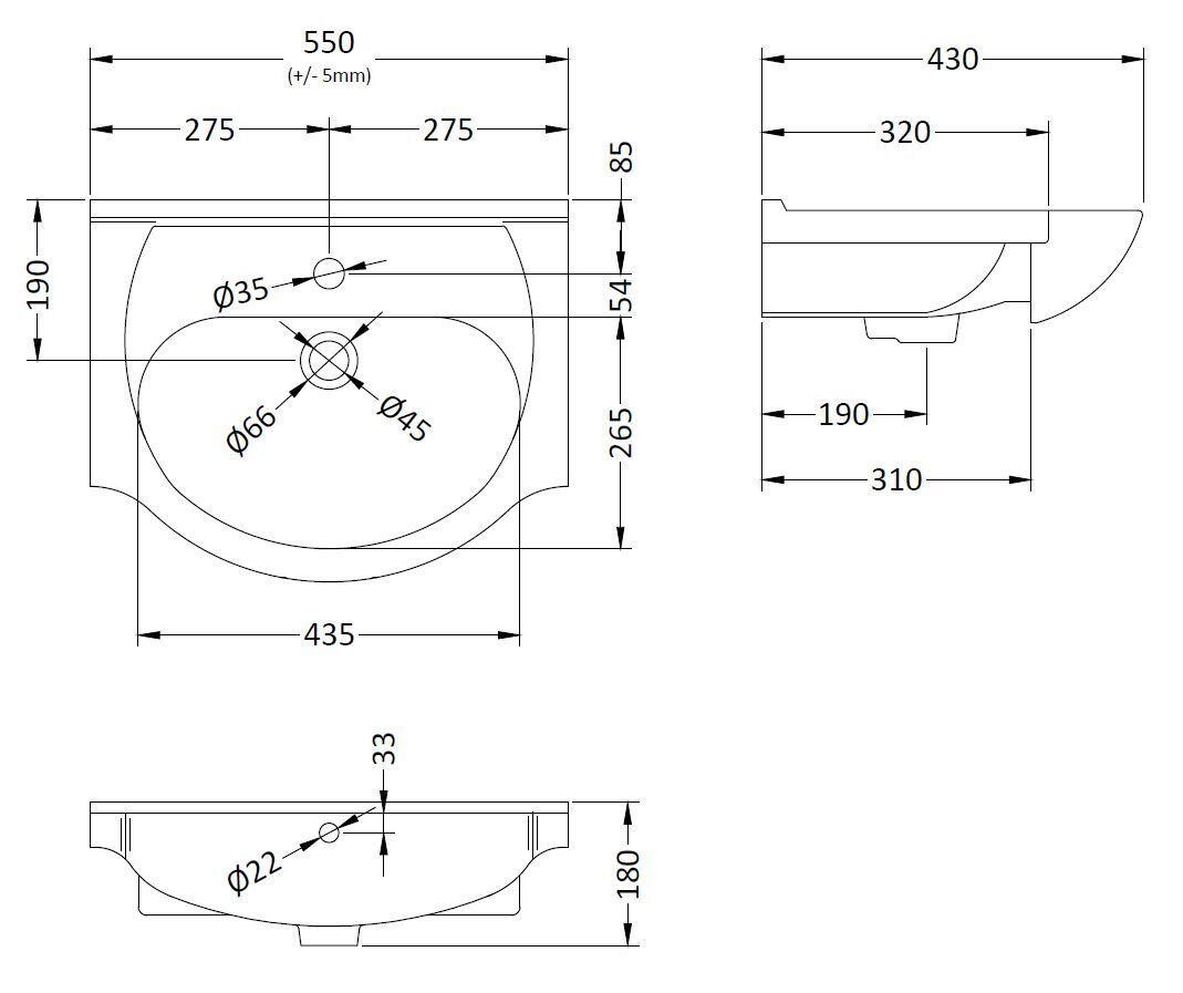 Mayford Round Ceramic 1 Tap Hole Basin 550mm