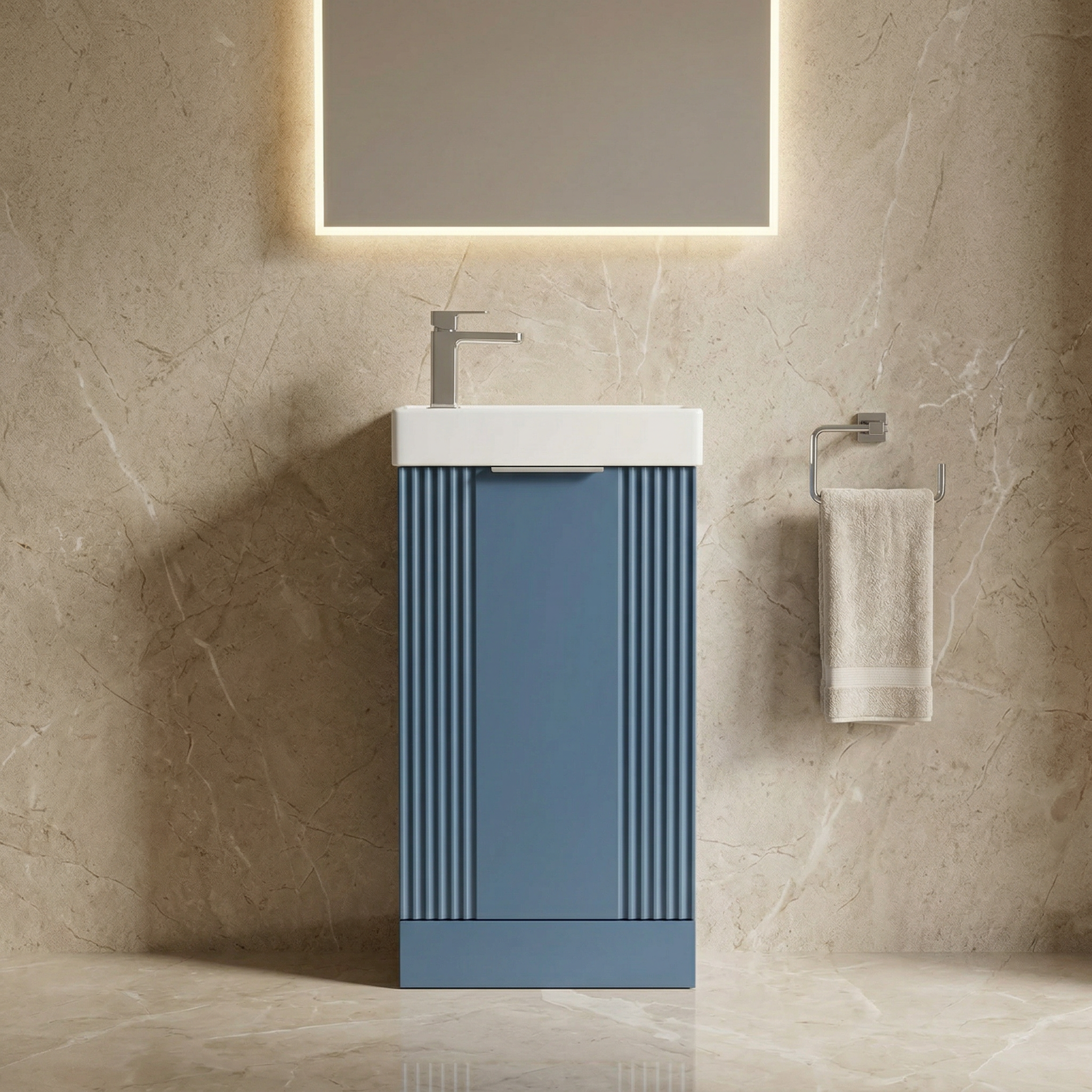 Deco Compact Floor Standing 1 Door Vanity Basin Unit & Ceramic Basin, 400mm