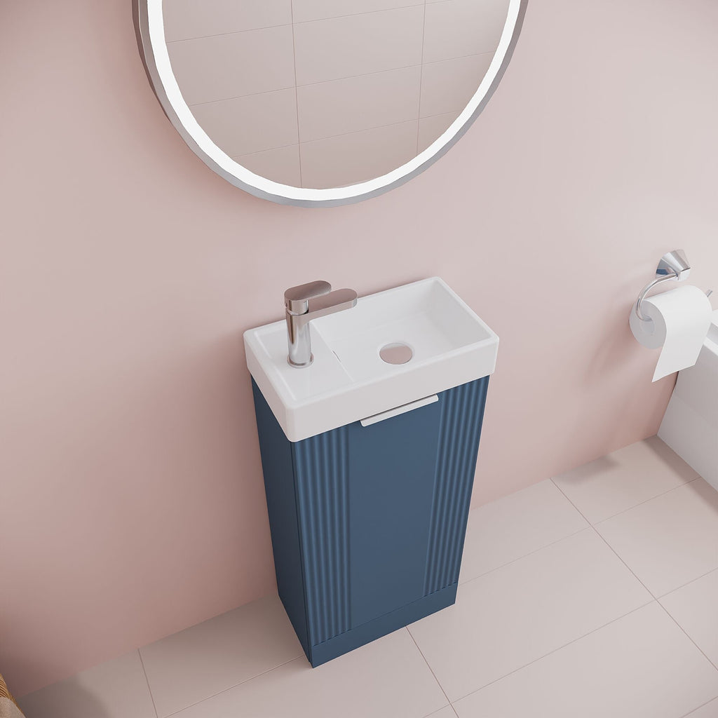 Deco Compact Floor Standing 1 Door Vanity Basin Unit & Ceramic Basin, 400mm