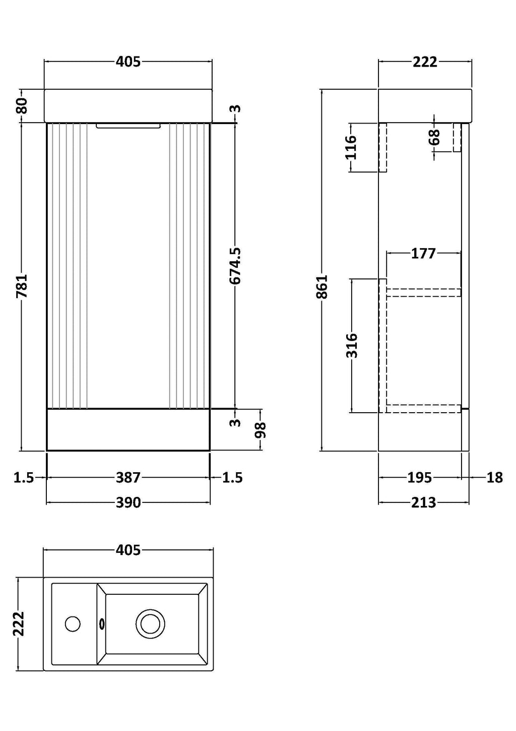 Deco Compact Floor Standing 1 Door Vanity Basin Unit & Ceramic Basin, 400mm