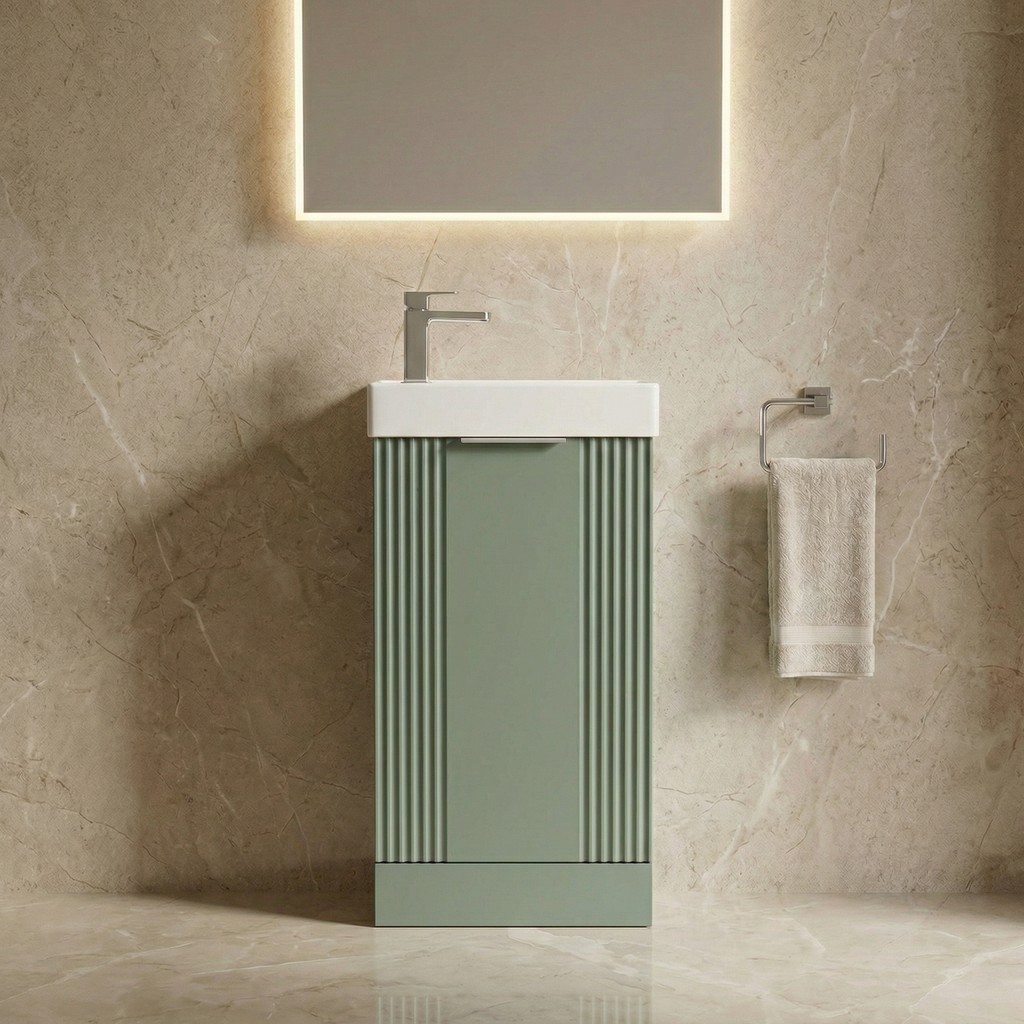 Deco Compact Floor Standing 1 Door Vanity Basin Unit & Ceramic Basin, 400mm