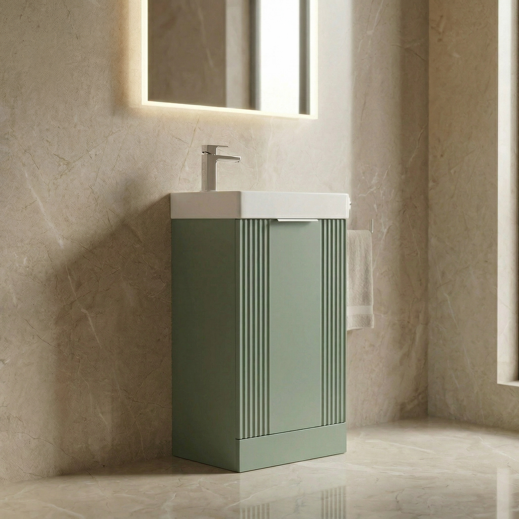 Deco Compact Floor Standing 1 Door Vanity Basin Unit & Ceramic Basin, 400mm