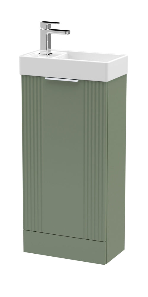 Deco Compact Floor Standing 1 Door Vanity Basin Unit & Ceramic Basin, 400mm