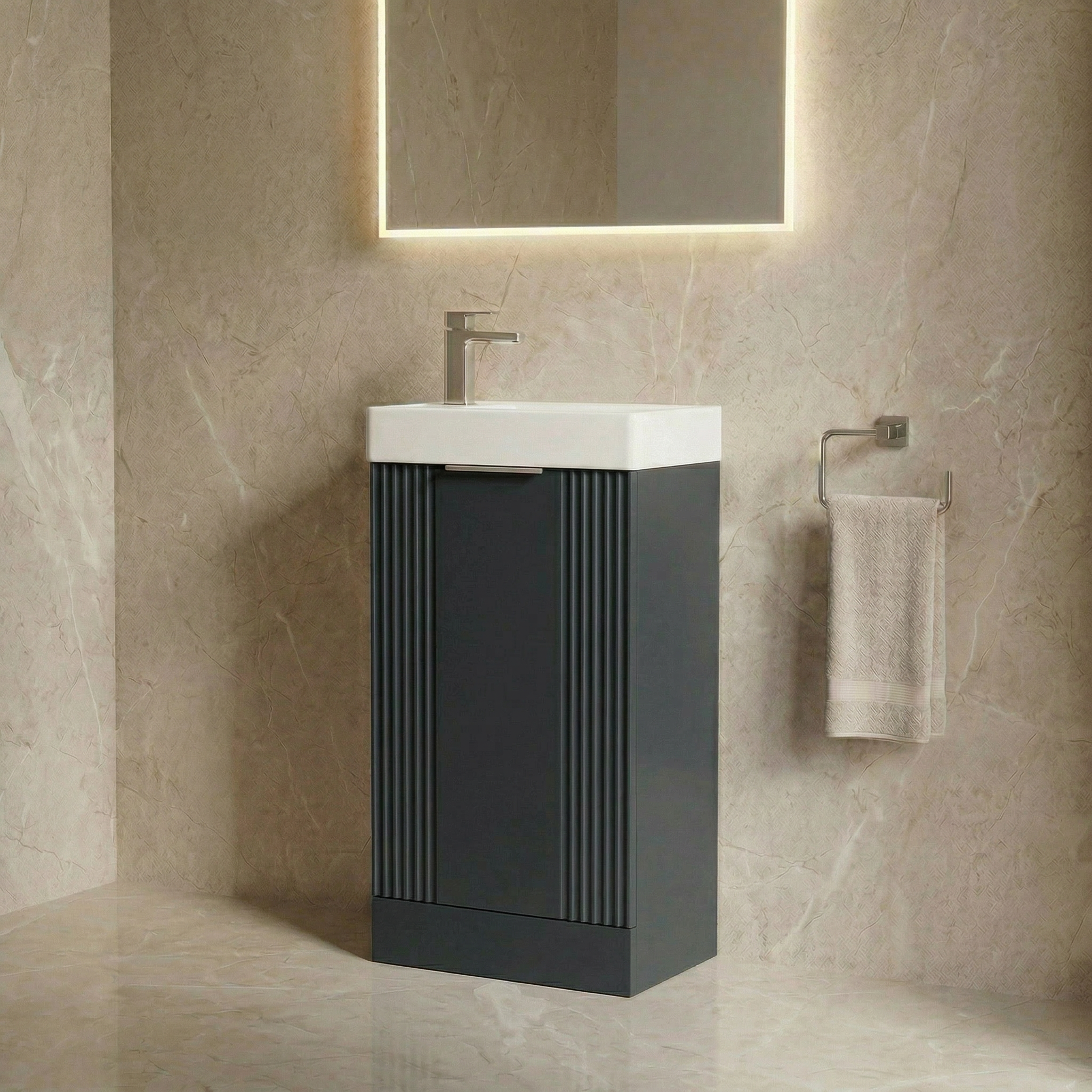 Deco Compact Floor Standing 1 Door Vanity Basin Unit & Ceramic Basin, 400mm