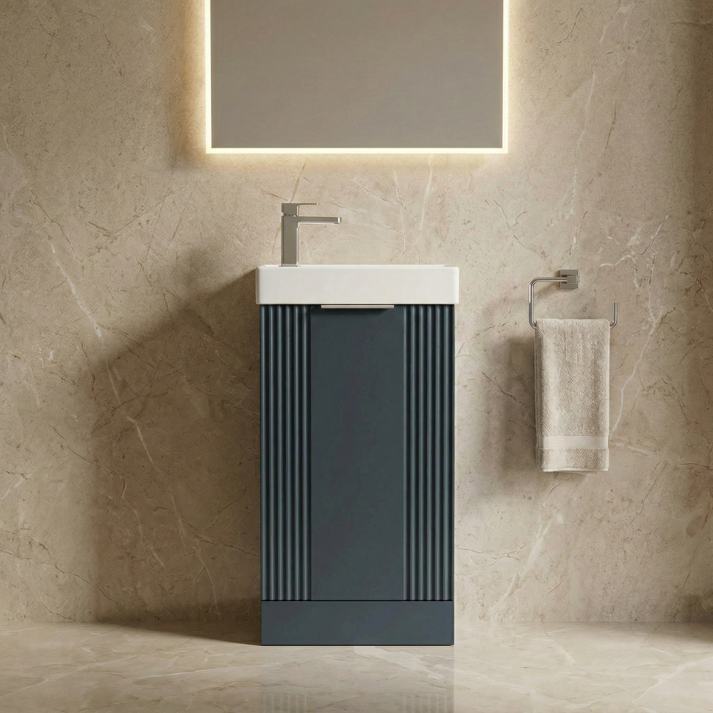 Deco Compact Floor Standing 1 Door Vanity Basin Unit & Ceramic Basin, 400mm