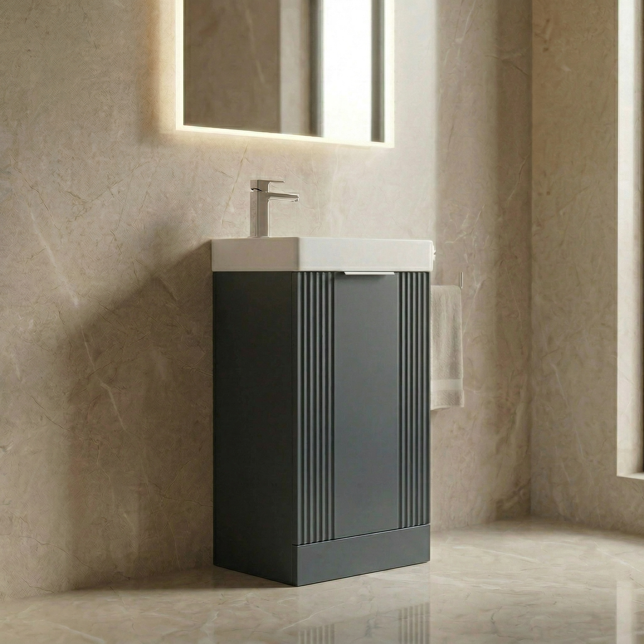 Deco Compact Floor Standing 1 Door Vanity Basin Unit & Ceramic Basin, 400mm