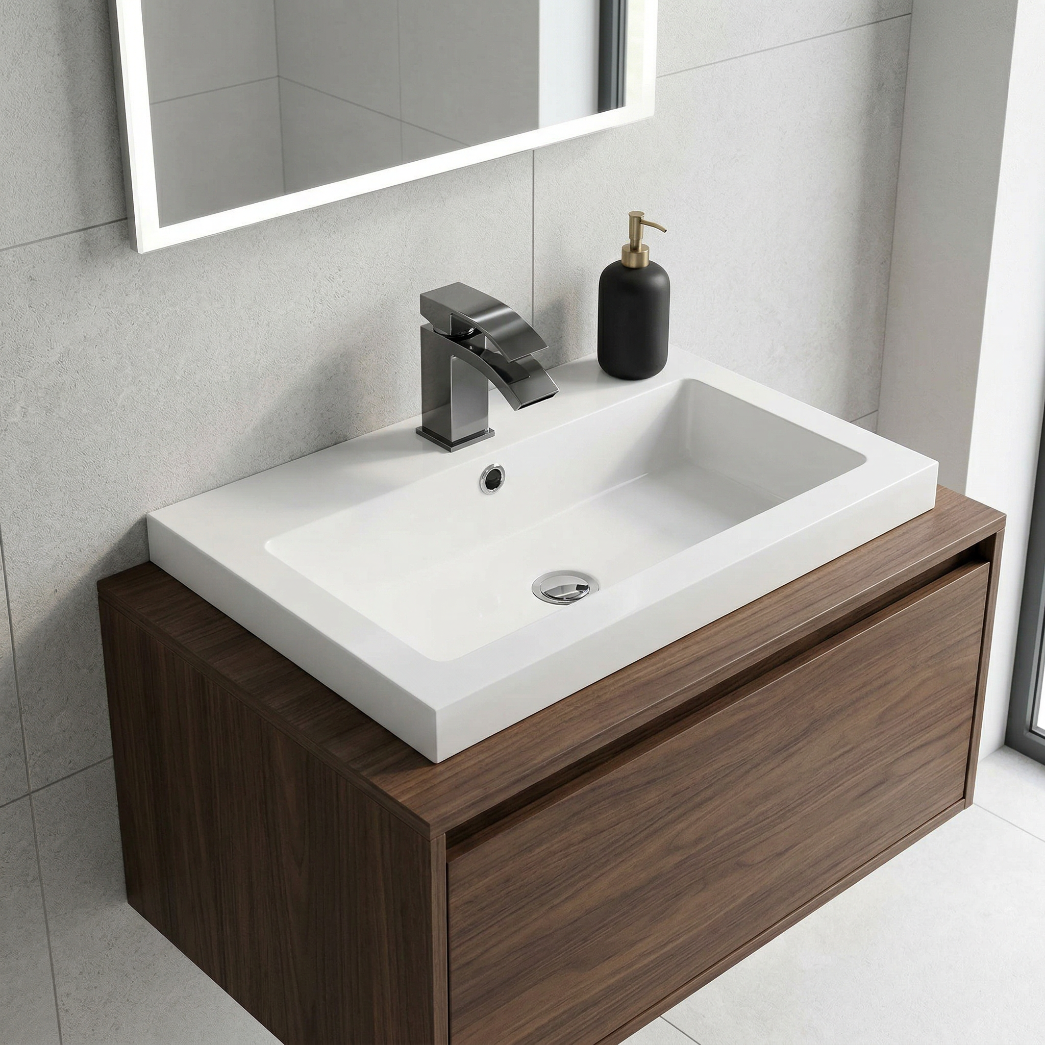 Arno Compact 600mm Polymarble Basin 1 Tap Hole