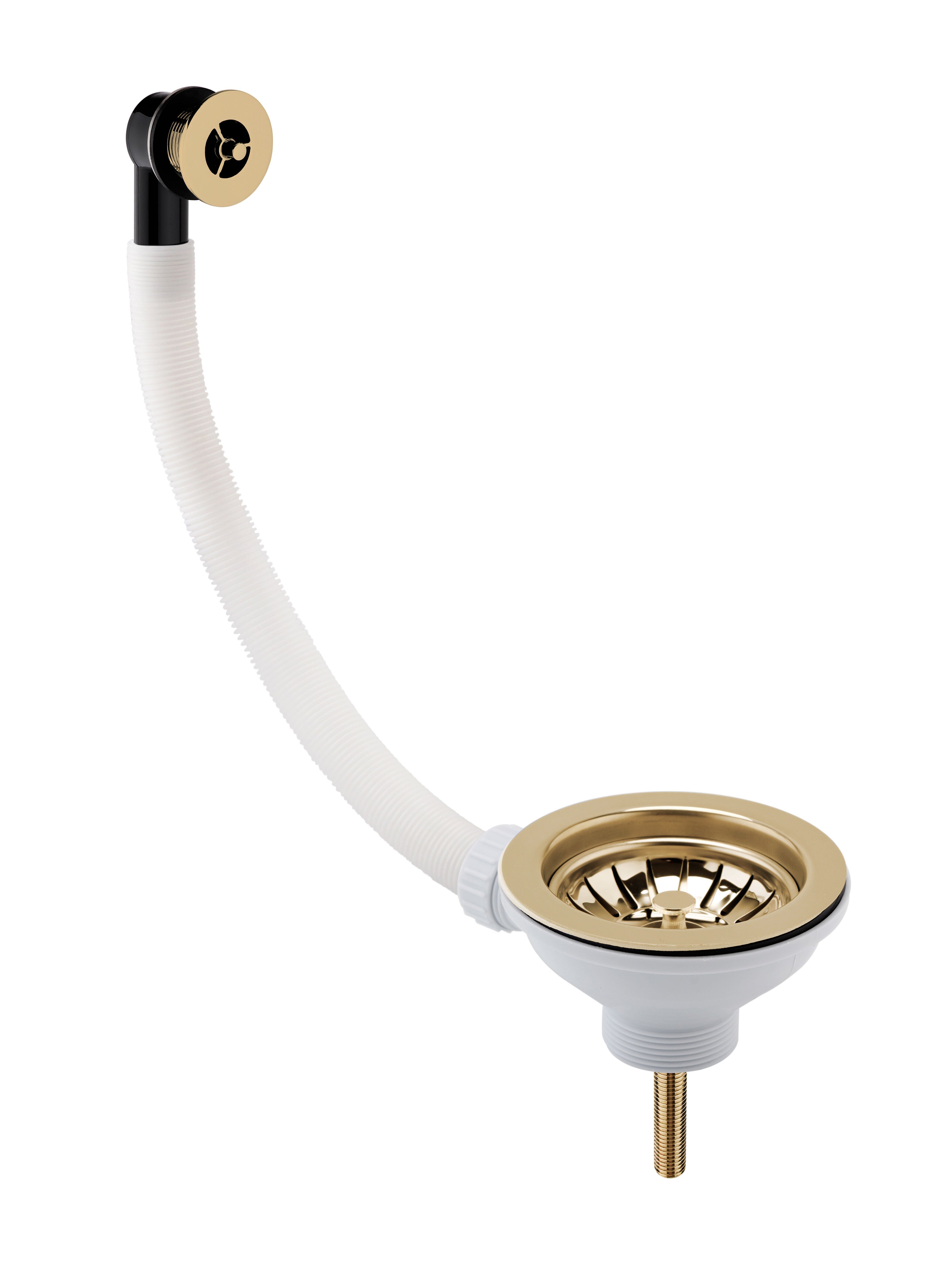 Nuie 90mm Brushed Brass Basket Strainer Kitchen Sink Fireclay Waste With Overflow