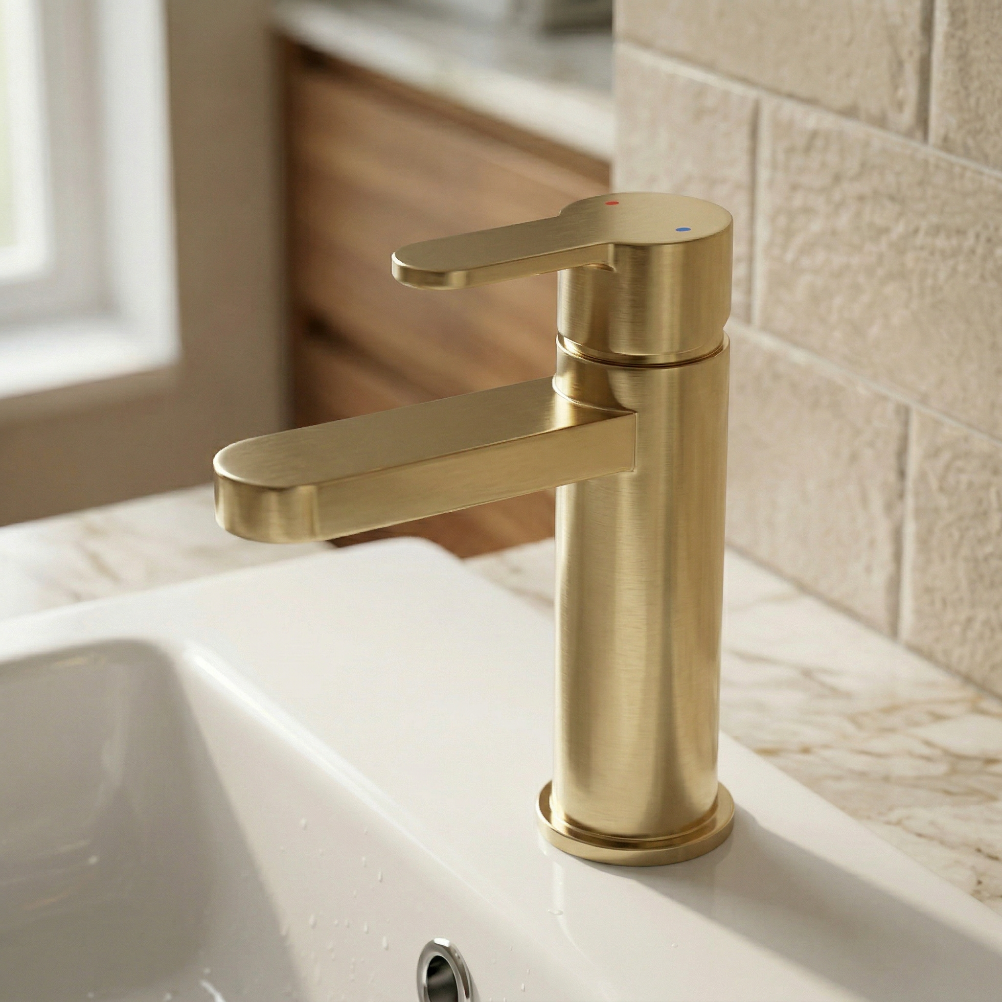 Arvan Mono Basin Mixer With Push Button Waste - Brushed Brass