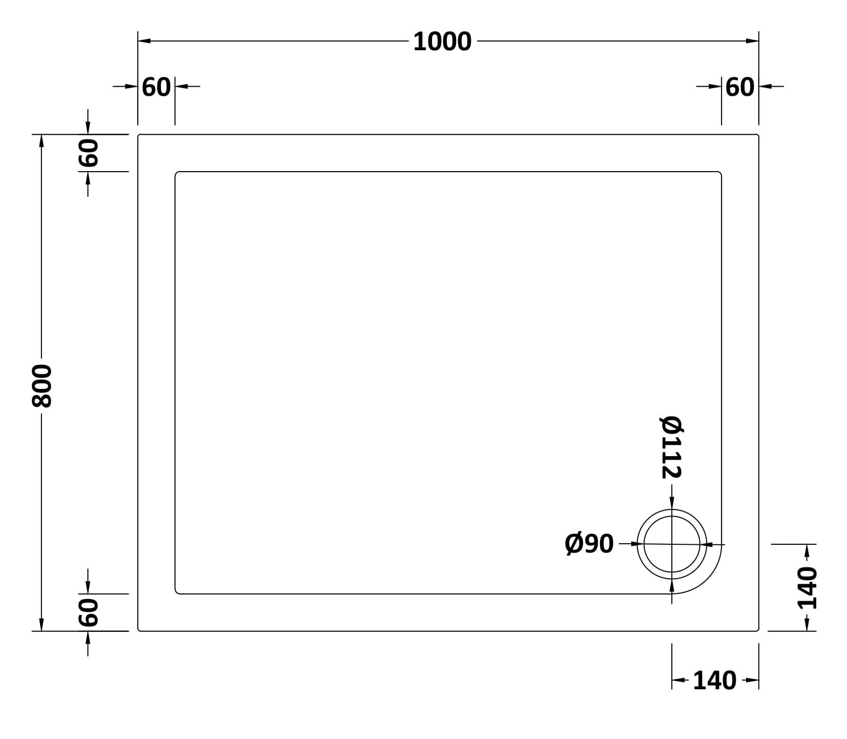 Rectangular Slimline Shower Tray 1000 x 800mm