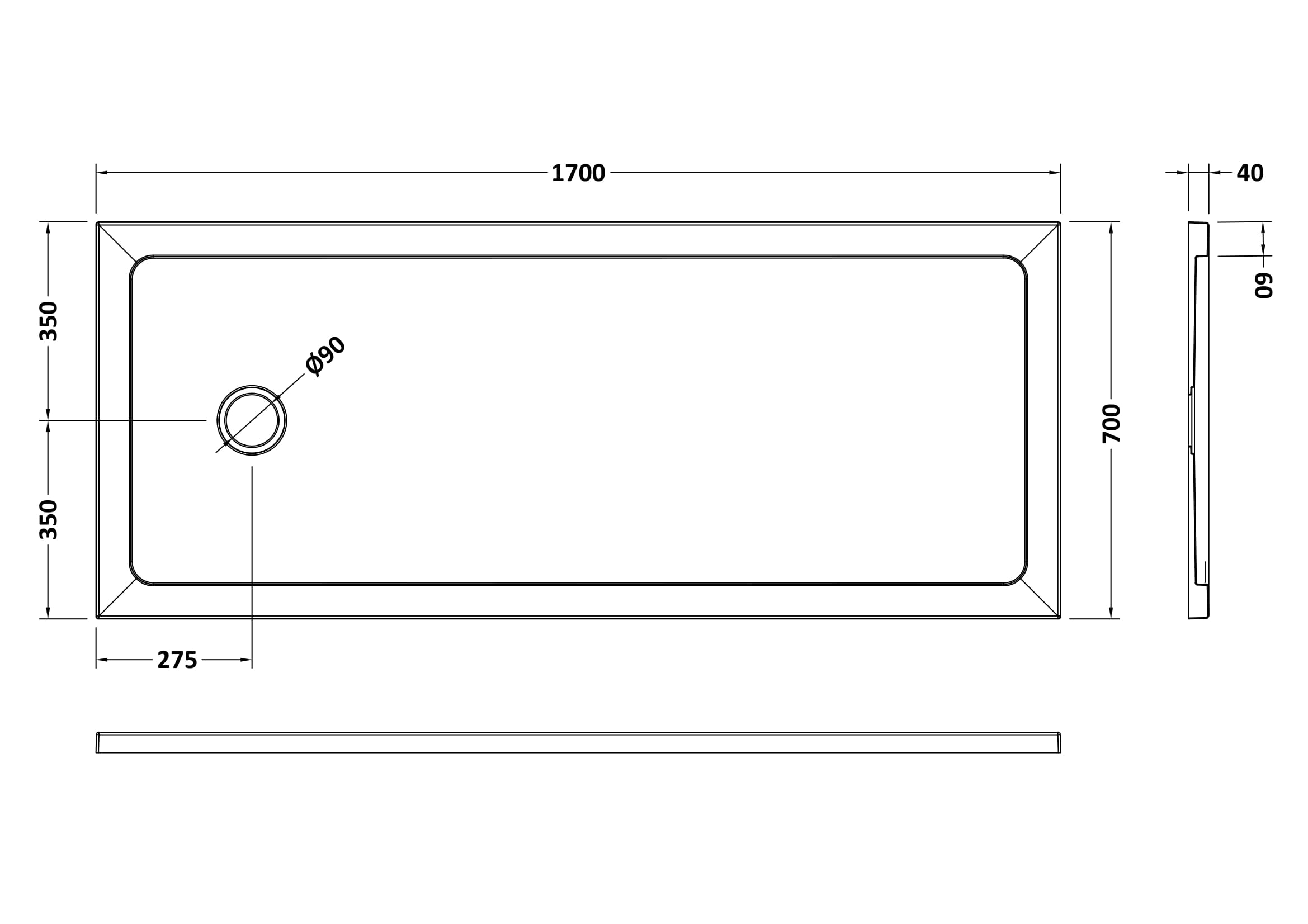 Bath Replacement Slimline Shower Tray 1700 x 700mm