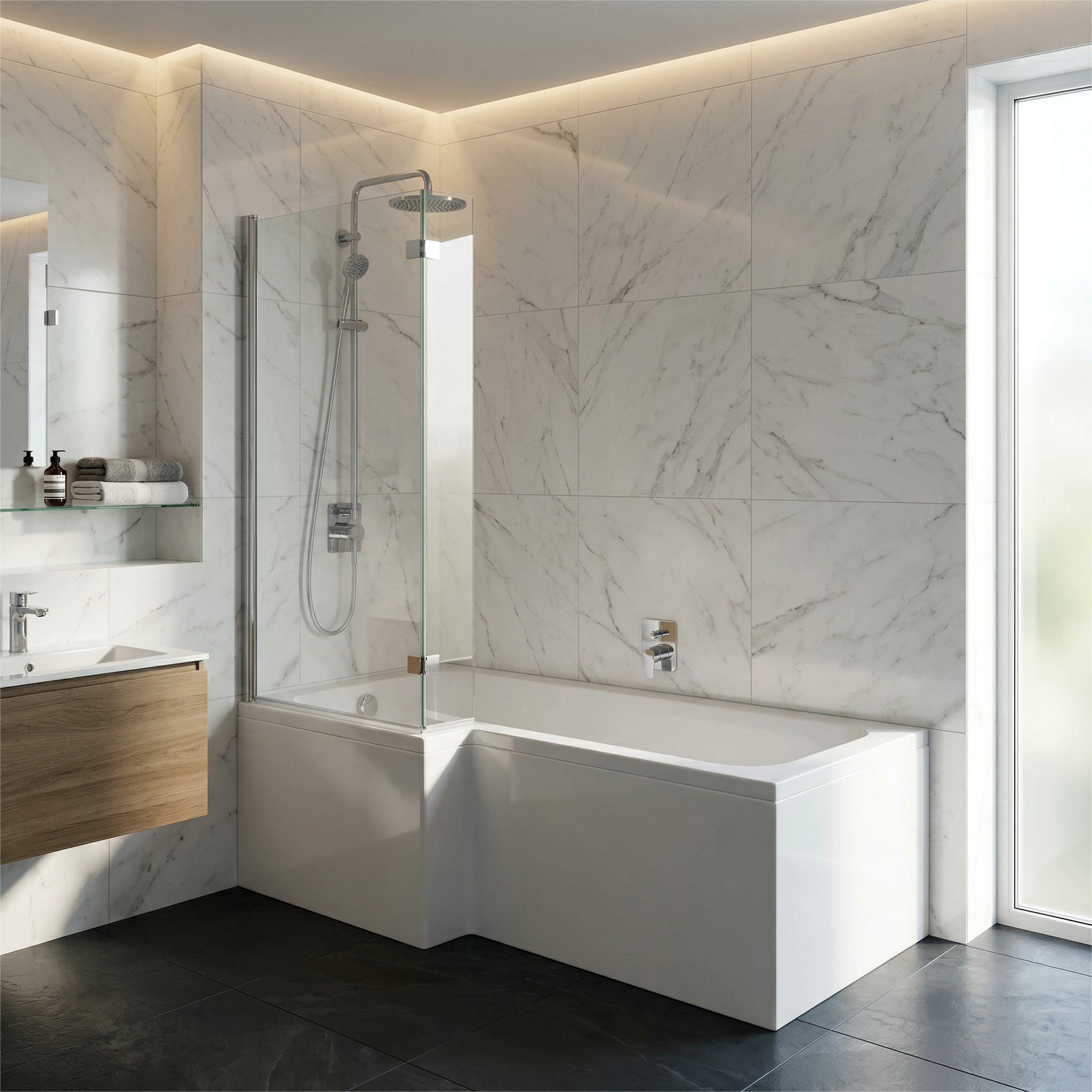 1800mm Left Hand Square Shower Bath