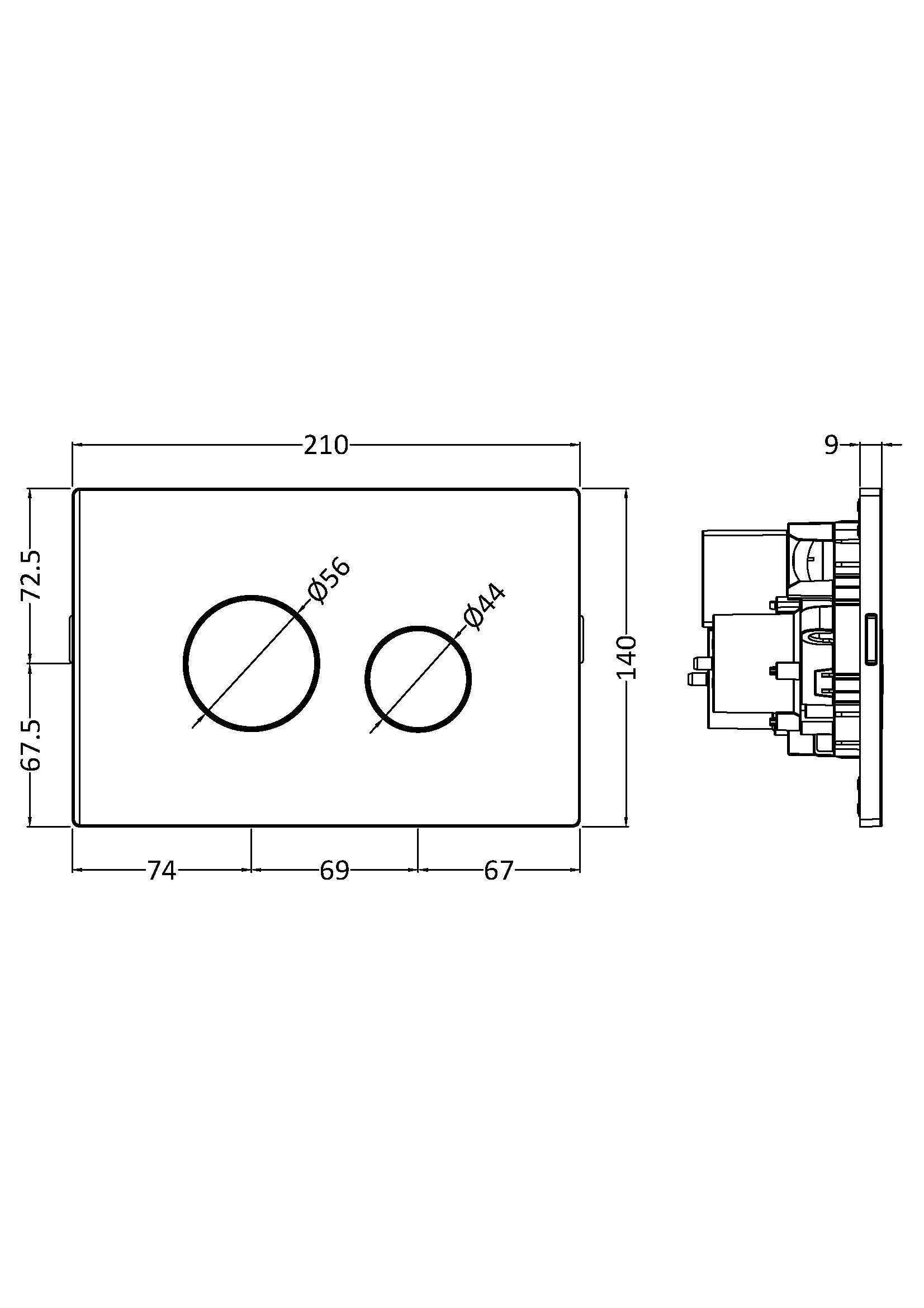 Nuie Round Black Dual Flush Push Button