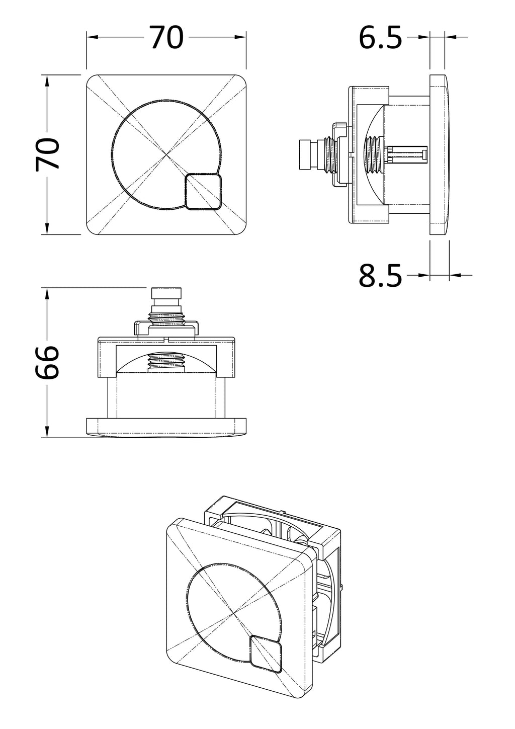 Nuie Square Chrome Dual Flush Push Button