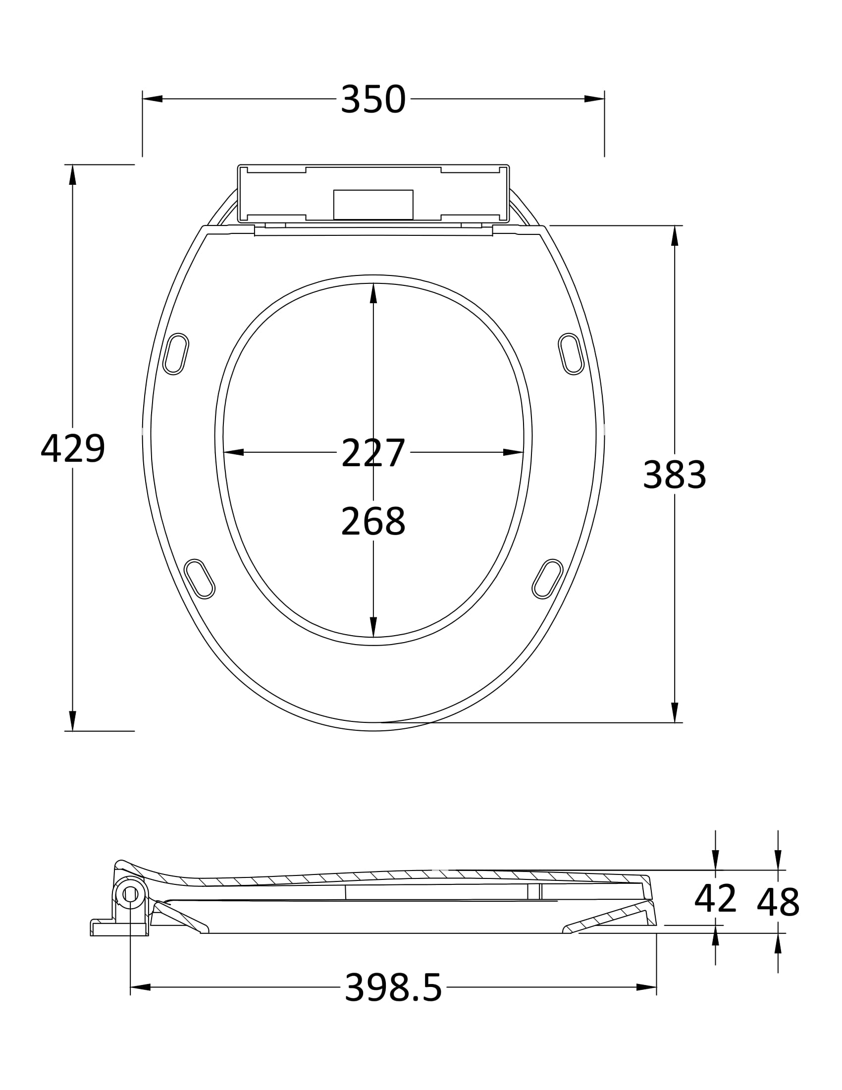 Nuie Round Soft Close Toilet Seat With Bottom Fix Hinge