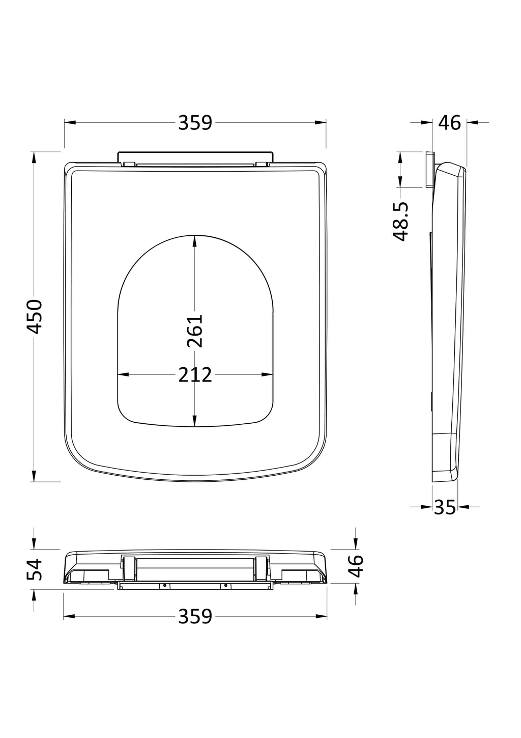 Nuie D-Shaped Soft Close Toilet Seat With Top Fix Hinge