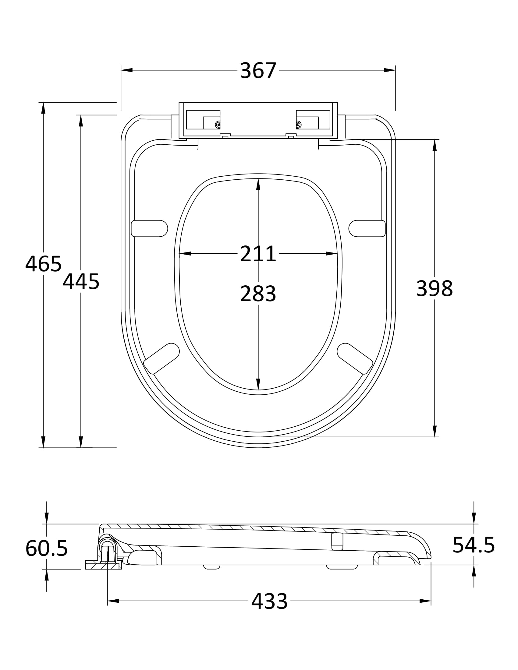 Nuie D-Shaped Soft Close Toilet Seat With Top Fix Hinge