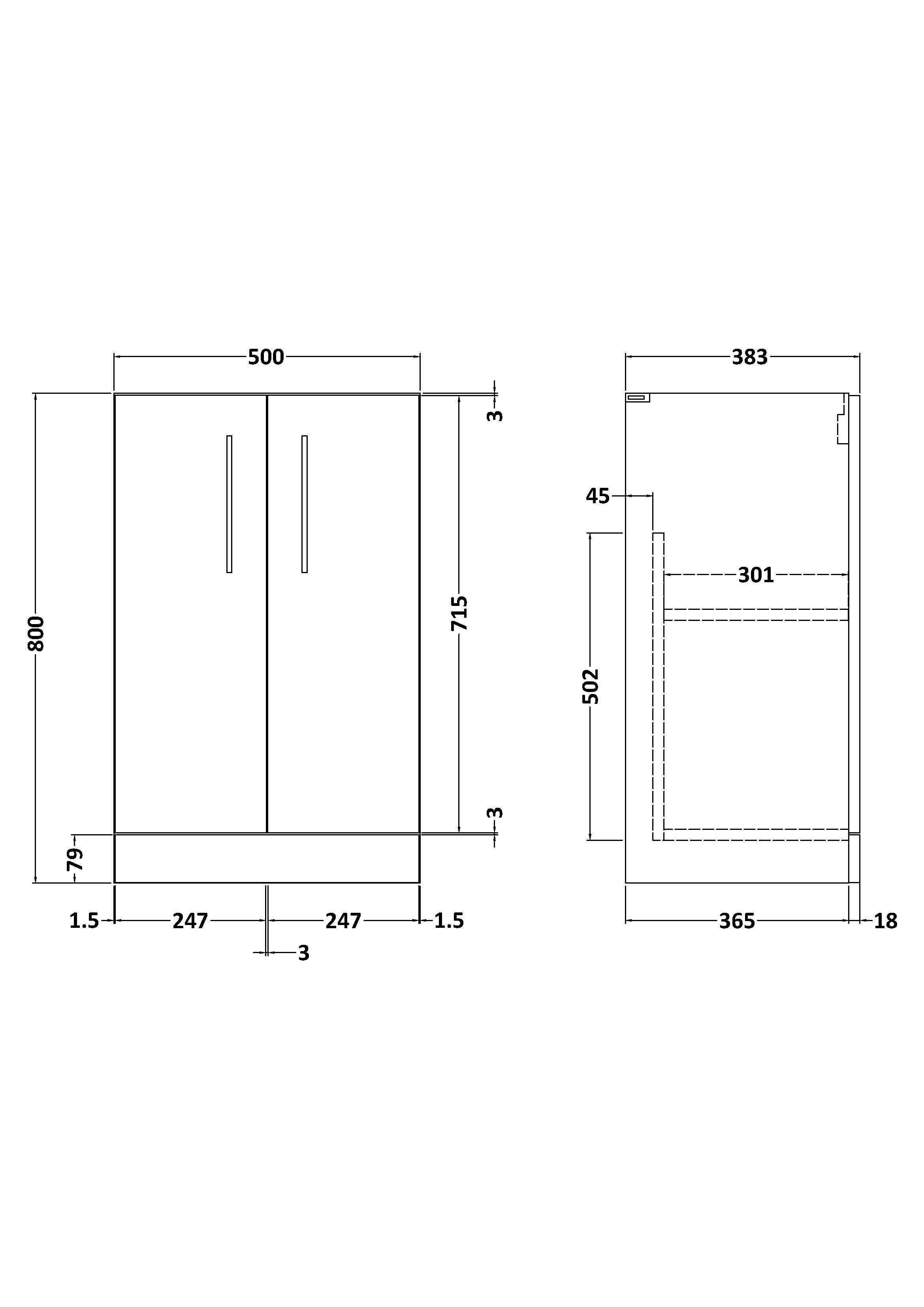 500mm Floor Standing 2 Door Unit (365 Deep)