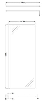 Nuie 798mm Semi-Frameless Chrome Wetroom Screen With Support Bar
