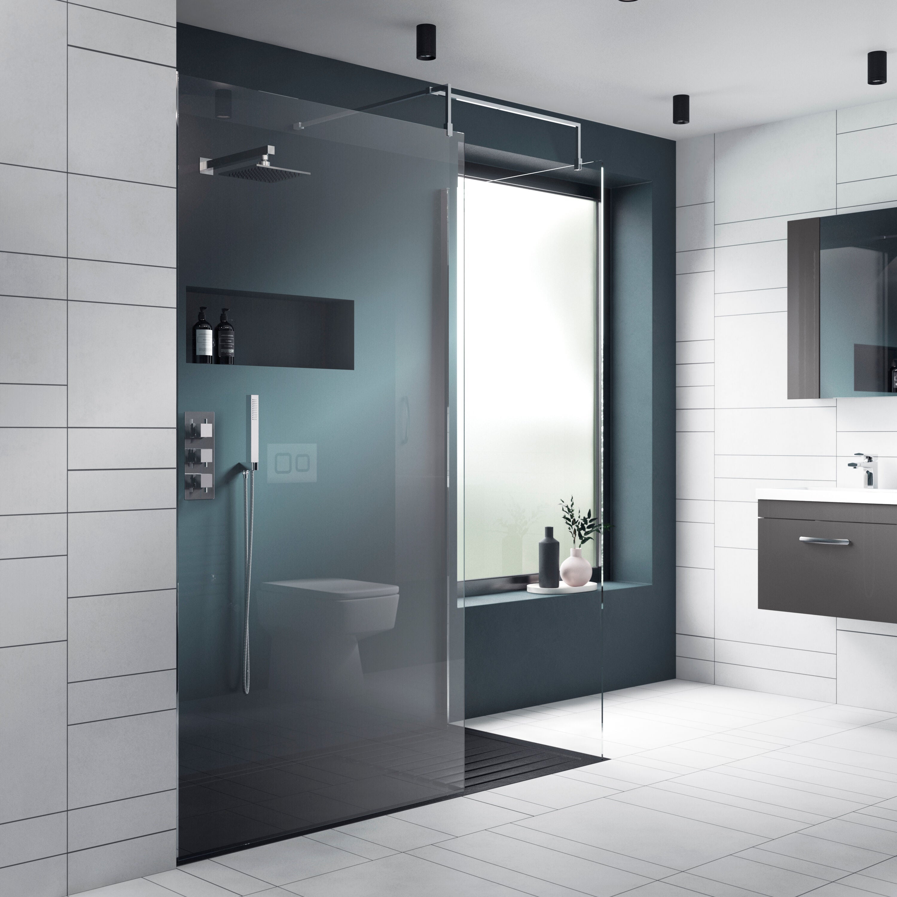 Nuie 998mm Semi-Frameless Chrome Wetroom Screen With Support Bar