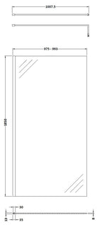 Nuie 998mm Semi-Frameless Chrome Wetroom Screen With Support Bar