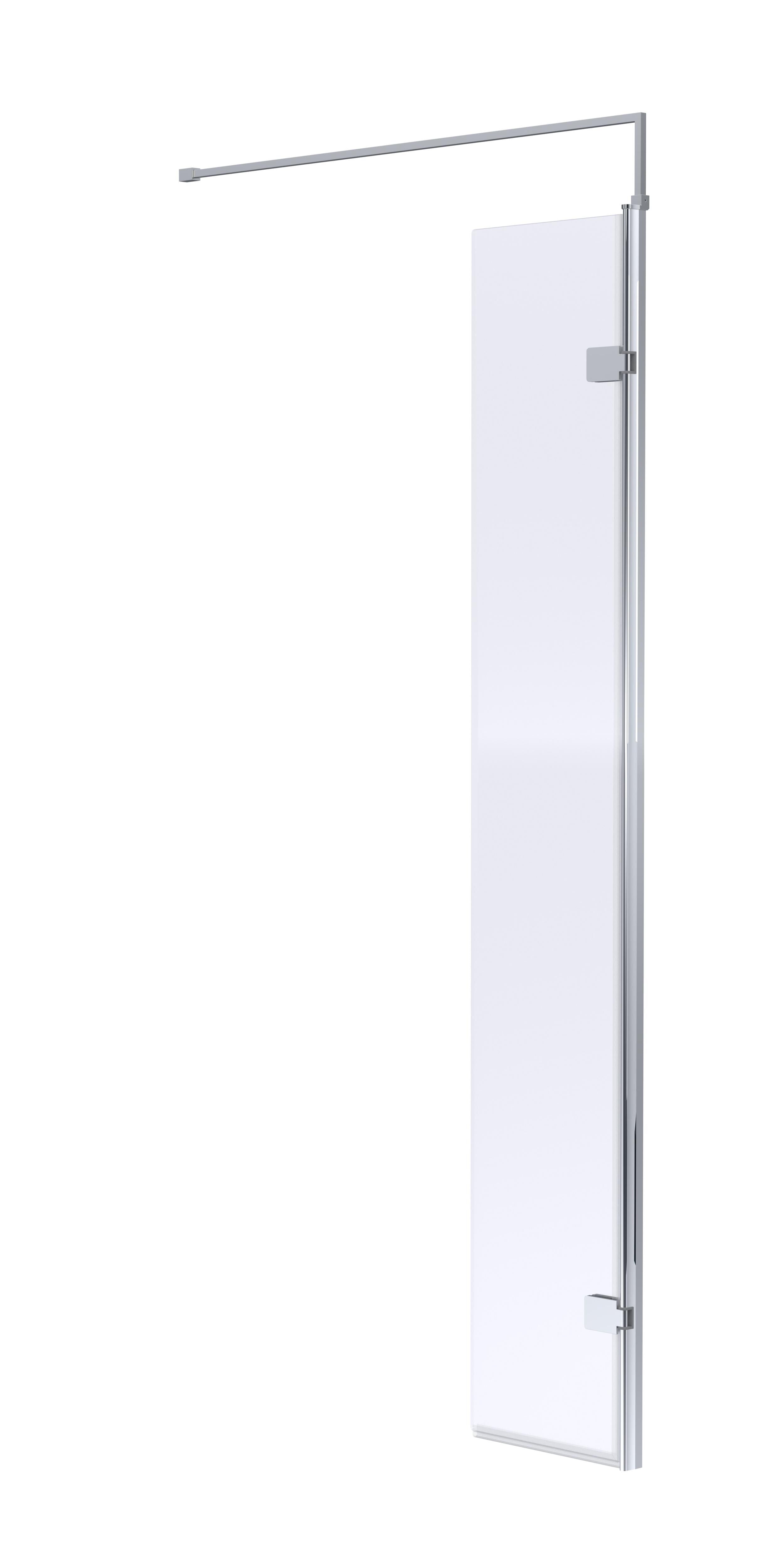 Nuie 322mm Semi-Frameless Chrome Hinged Wetroom Screen With Support Bar