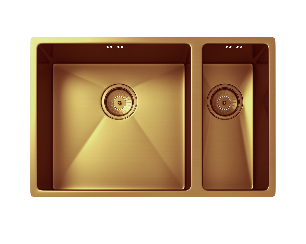 Verossi | Vrimo | 1.5 Bowl Stainless Steel Kitchen Sink | Inset or Undermounted | Copper Strainer Wastes Supplied | 670 x 440mm | Copper Finish