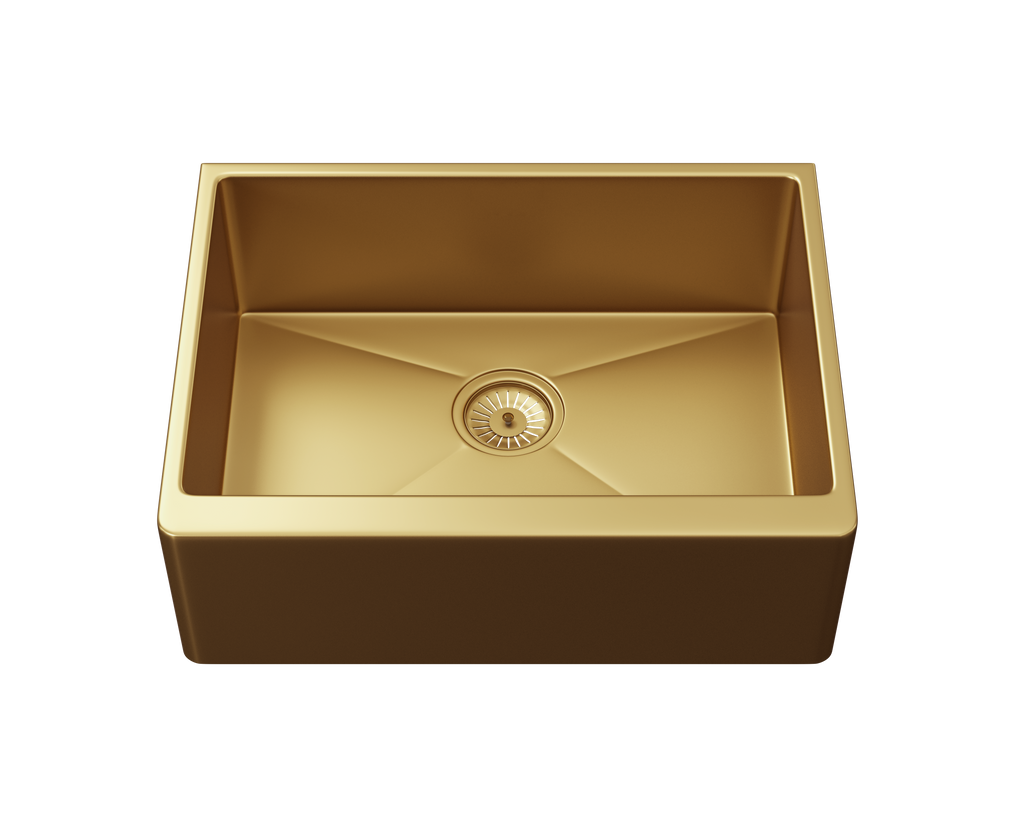 Verossi | Vrimo Belfast | 1.0 Bowl Stainless Steel Kitchen Sink | Gold Strainer Waste Supplied | 600 x 450mm| Gold Finish