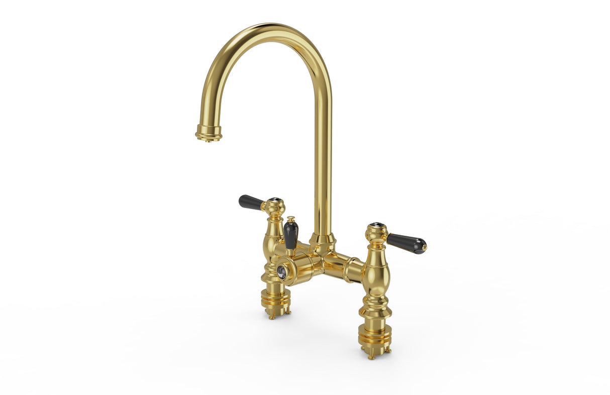 Verossi  | Venetian | Traditional Bridge Style 3 in 1 Instant Boiling Tap | Black Ceramic Levers | Brushed Brass Finish