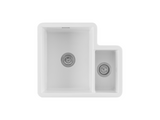 Verossi | Fireclay | 1.3 Bowl Undermount Kitchen Sink with Left Hand Main Bowl | Chrome Strainer wastes Supplied | 595x520mm | White Ceramic