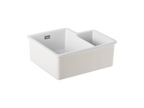 Verossi | Fireclay | 1.3 Bowl Undermount Kitchen Sink with Left Hand Main Bowl | Chrome Strainer wastes Supplied | 595x520mm | White Ceramic