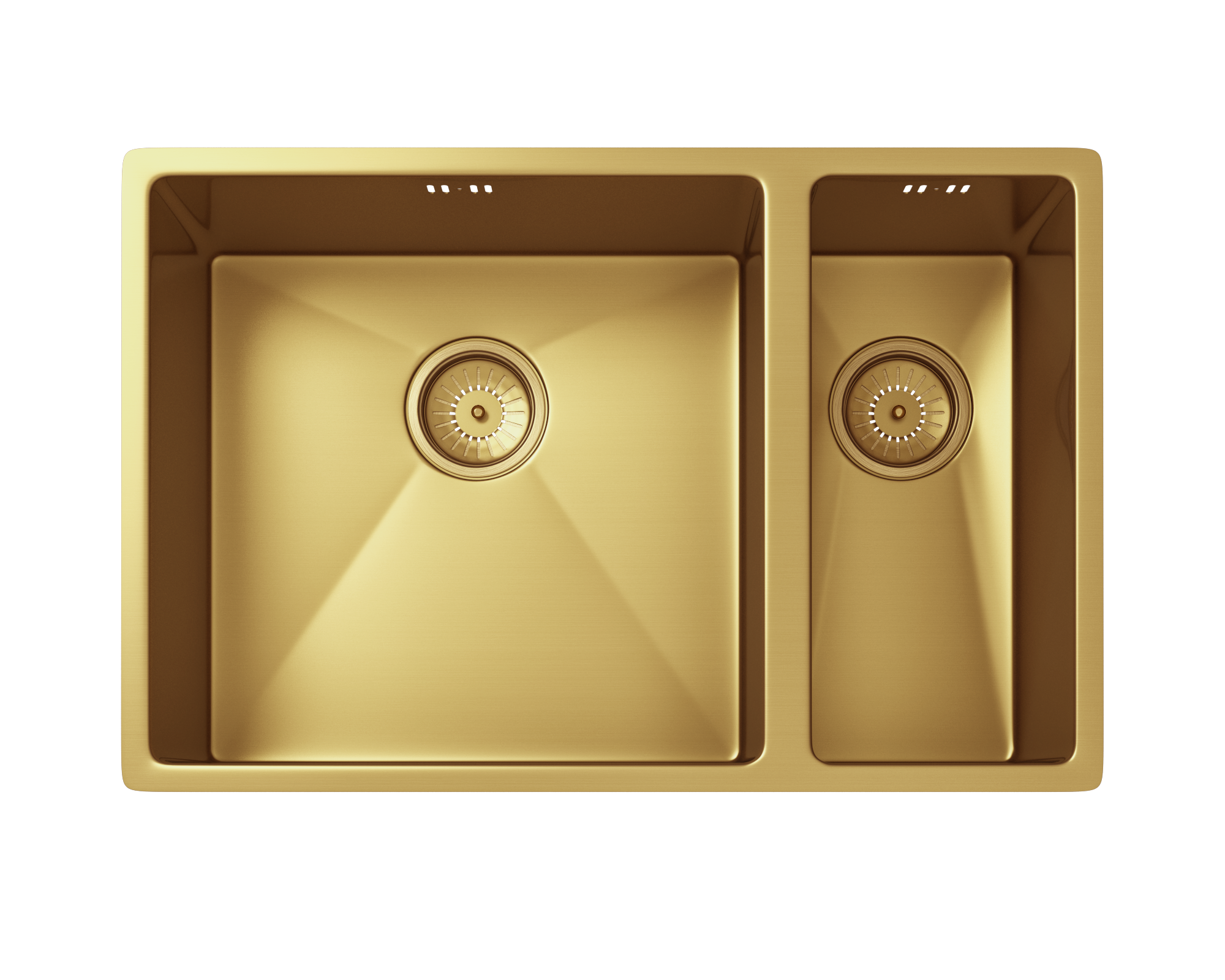 Verossi | Vrimo | 1.5 Bowl Stainless Steel Kitchen Sink | Inset or Undermounted | Gold Strainer Wastes Supplied | 670 x 440mm | Gold Finish